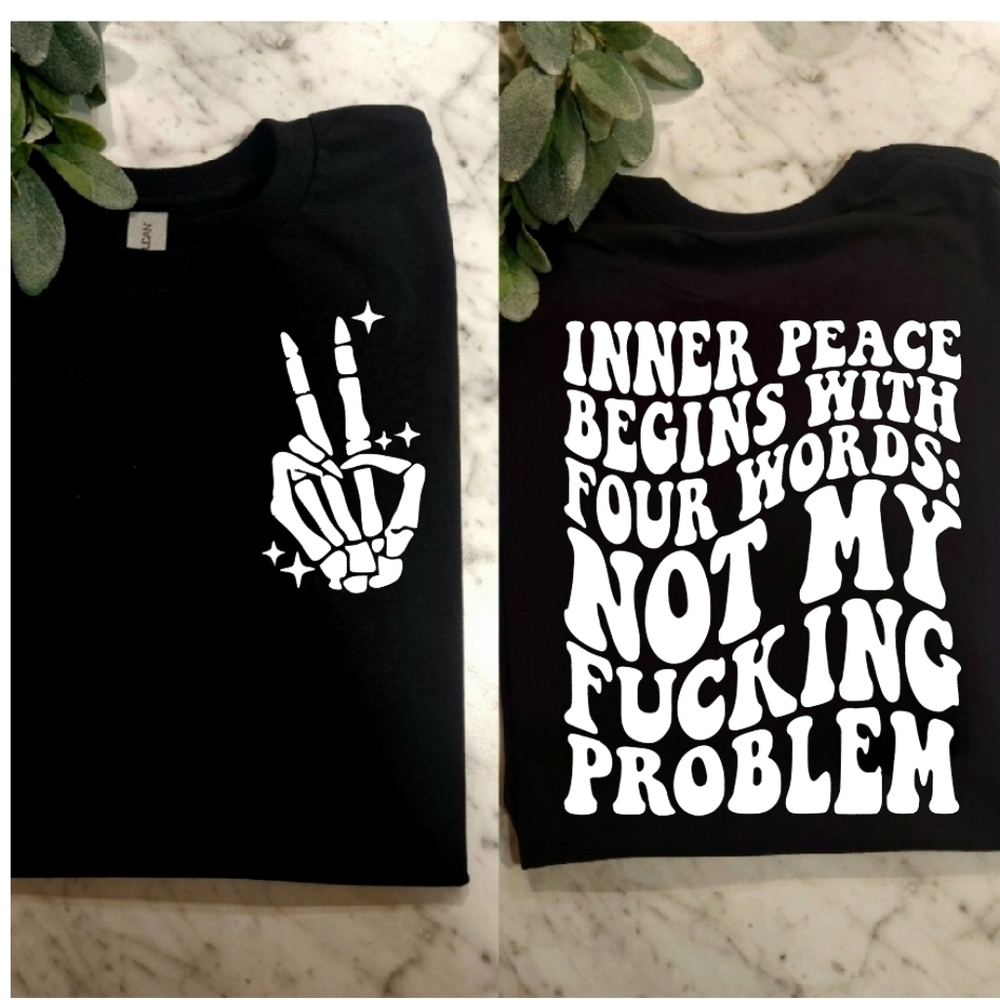 Funny shirt inner peace humor black and white retro